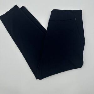 Betabrand Blue Yoga Pants Zip Pockets Logo Nylon Wool Spandex Sz Large Petite